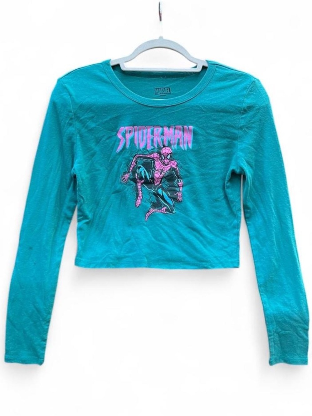 Marvel Teal Long Sleeve Spider-Man Graphic Crop Tee
